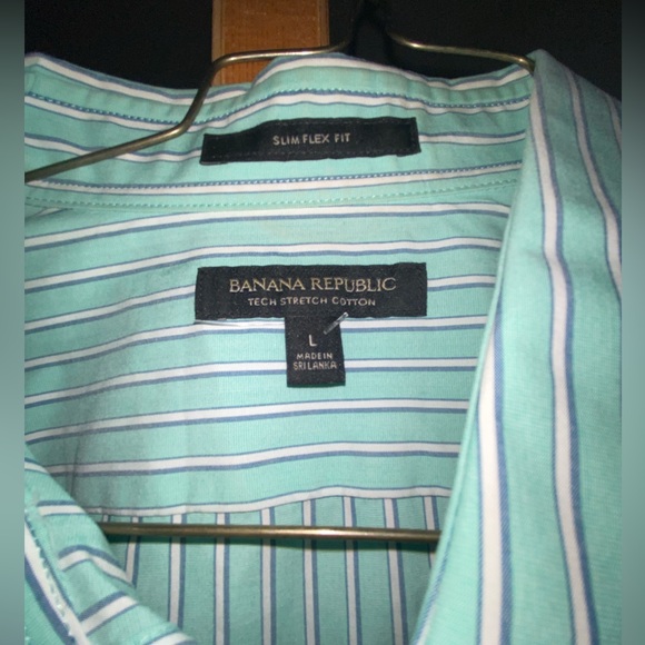 Banana Republic slim fit button down green with White/Blue stripes Shirt sz Lg. - Picture 1 of 5